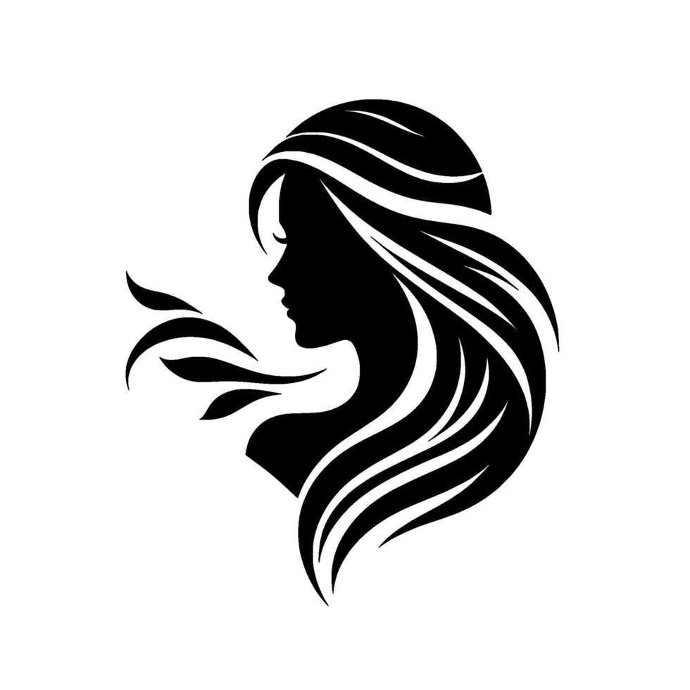 Elegant Silhouette A Stylized Womans Profile with Flowing Hair and Ornamental Accents in a Minimalist Black and White . vector