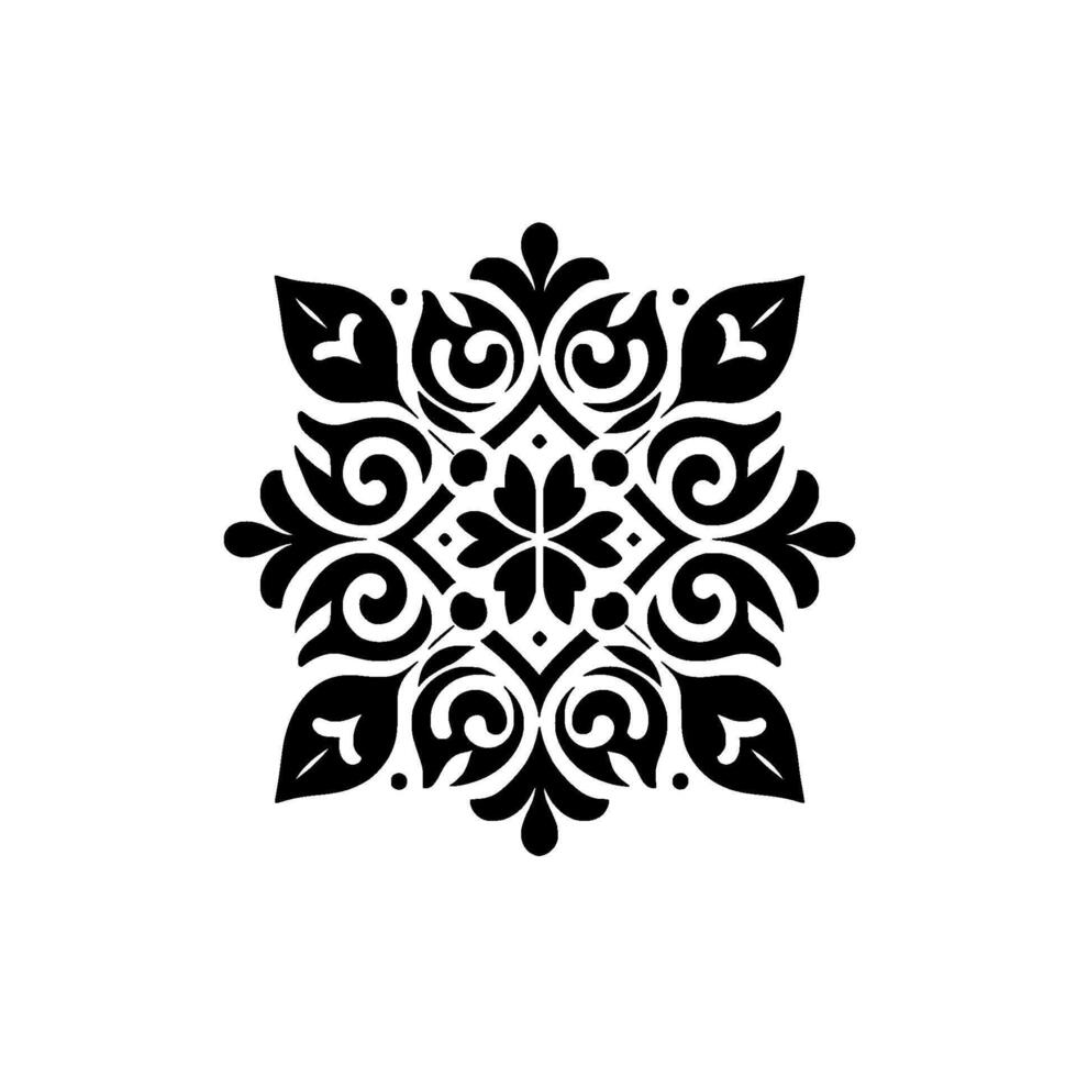 Intricate Black and White Ornamental Mandala , Floral and Curvilinear Elements, Symmetrical Composition, Decorative Motif. vector