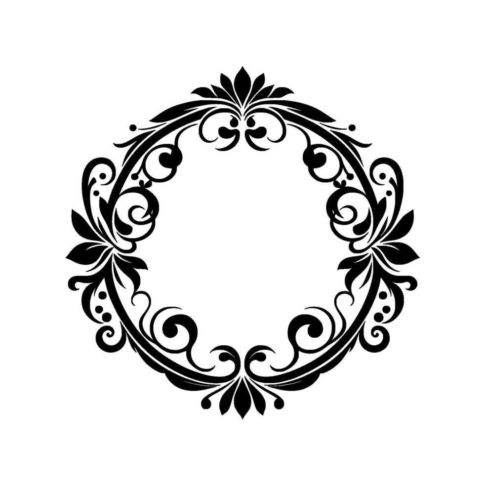Intricate Black and White Floral Frame A Symmetrical, Stylized Circular Ornament. vector