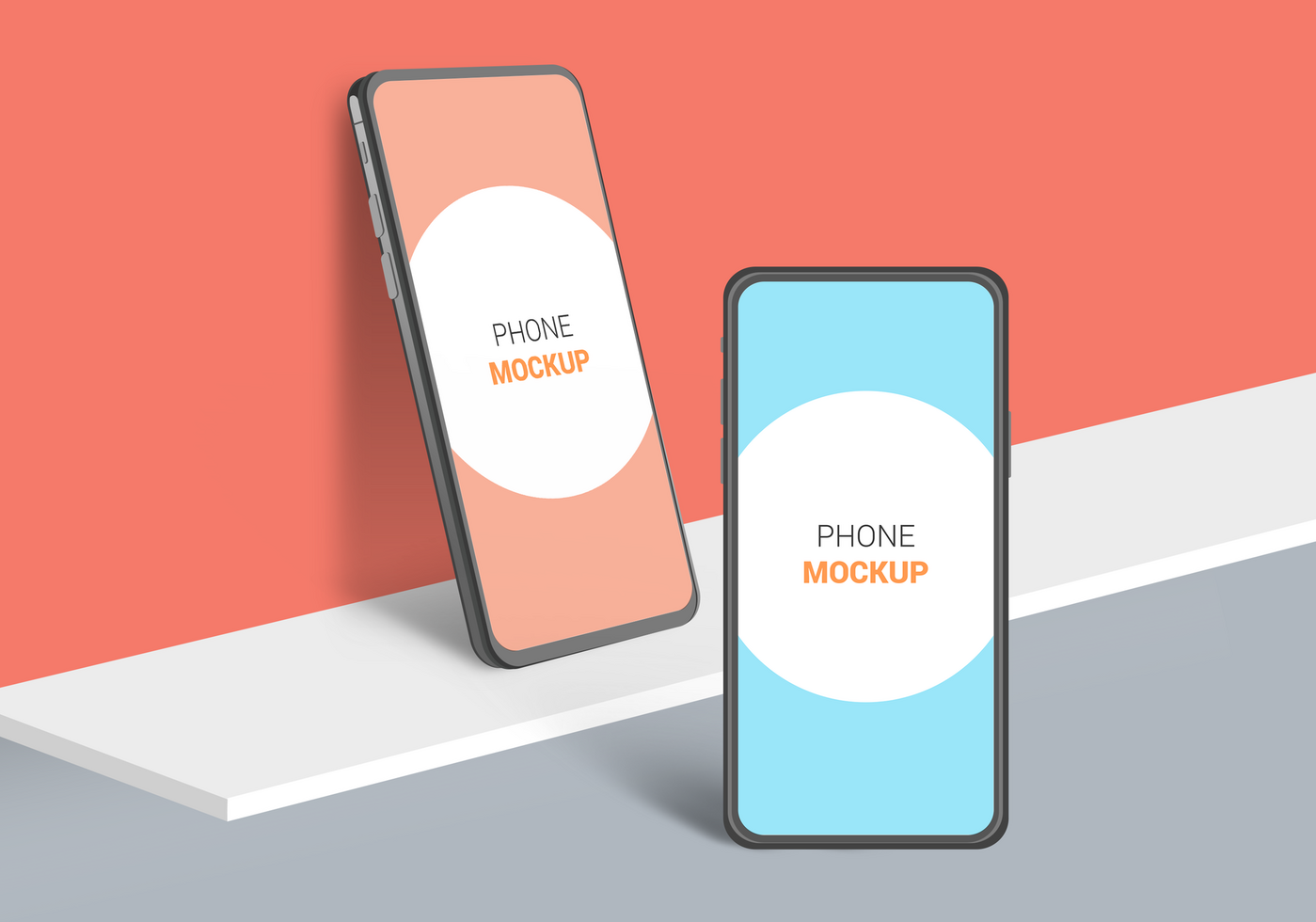 Two Smart Phone in Wall Mockup Template psd
