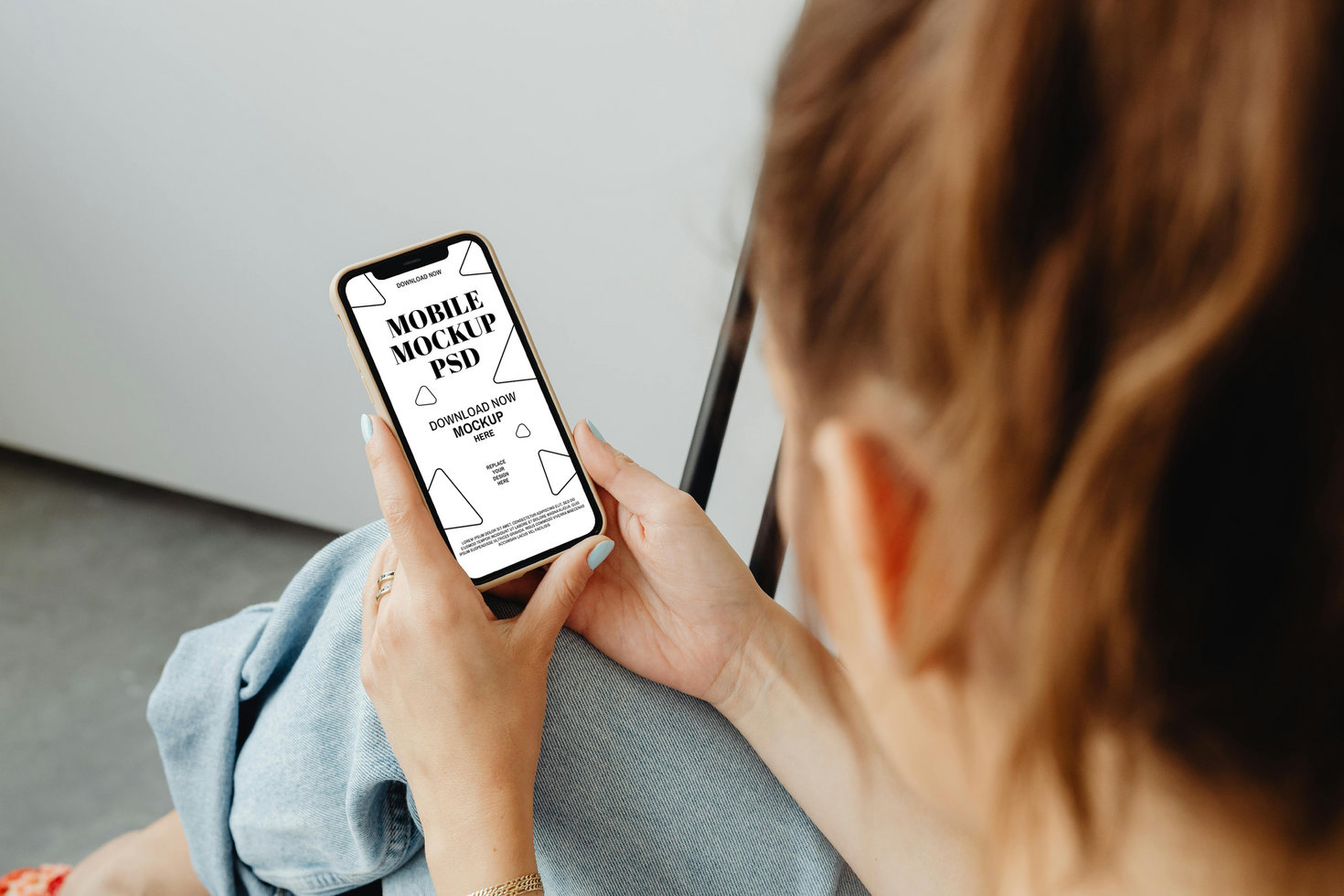 Woman using phone mockup psd