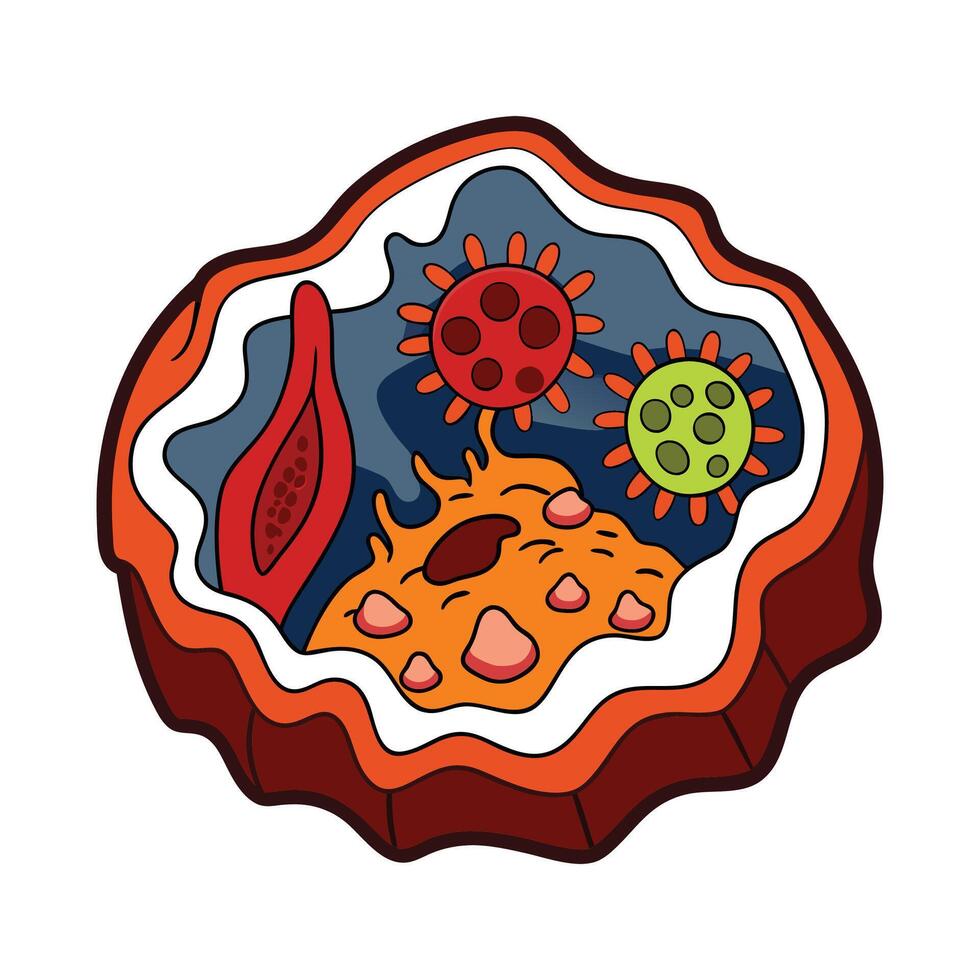 Bacteria Found in Volcanic Caves Depths Illustrated vector