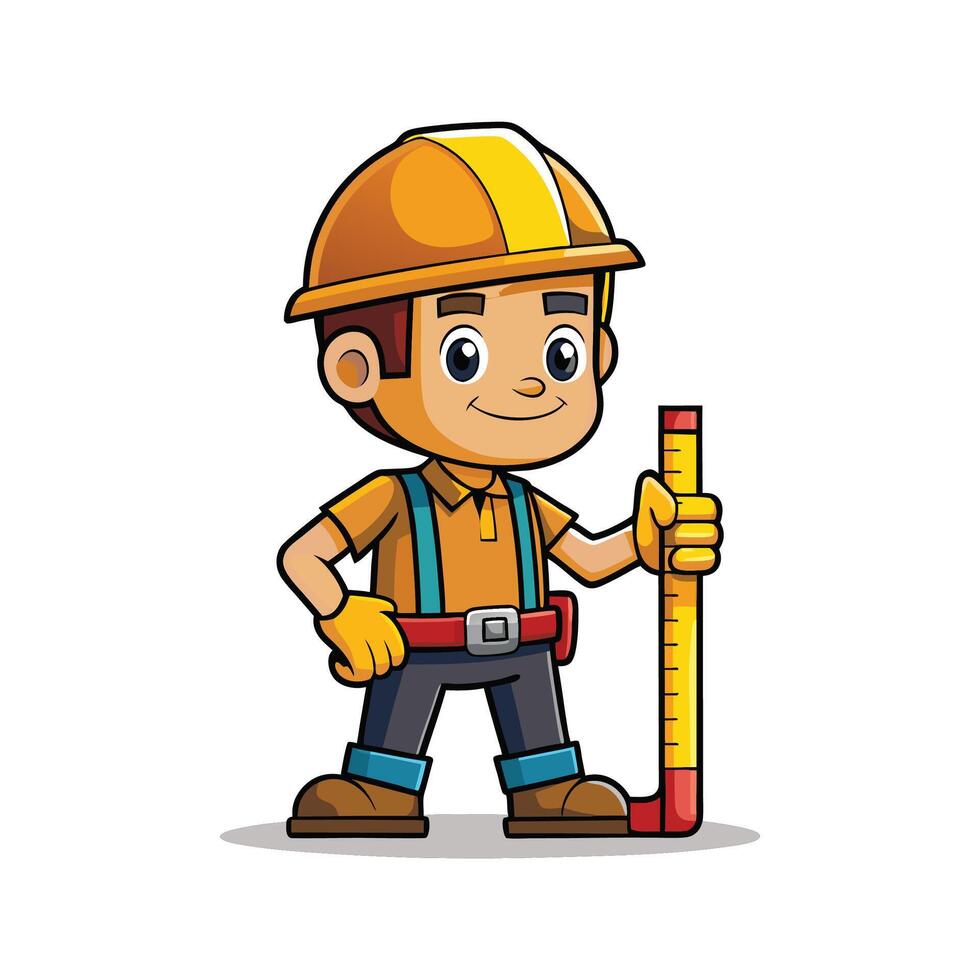 Creative Cartoon of Worker with Measuring Tape vector