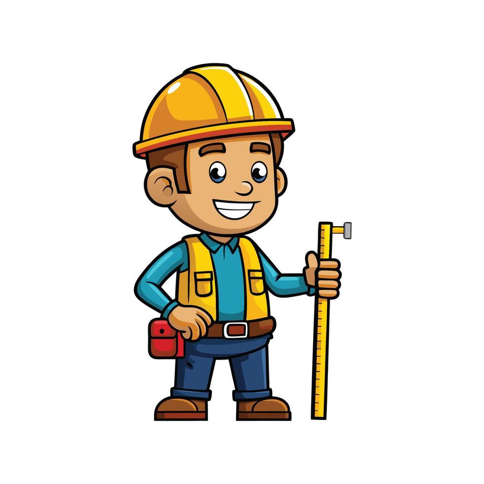 Cartoon of Worker Using Measuring Tape vector