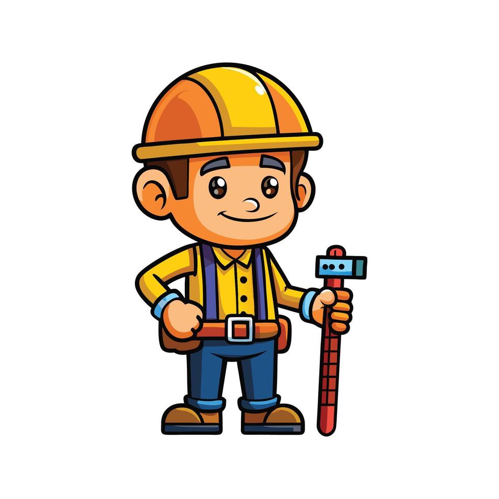 Unique Cartoon of Worker Using Measuring Tape vector