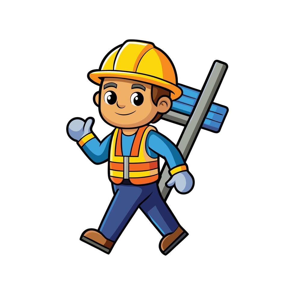 Worker with Ladder Preparing for Construction Work vector