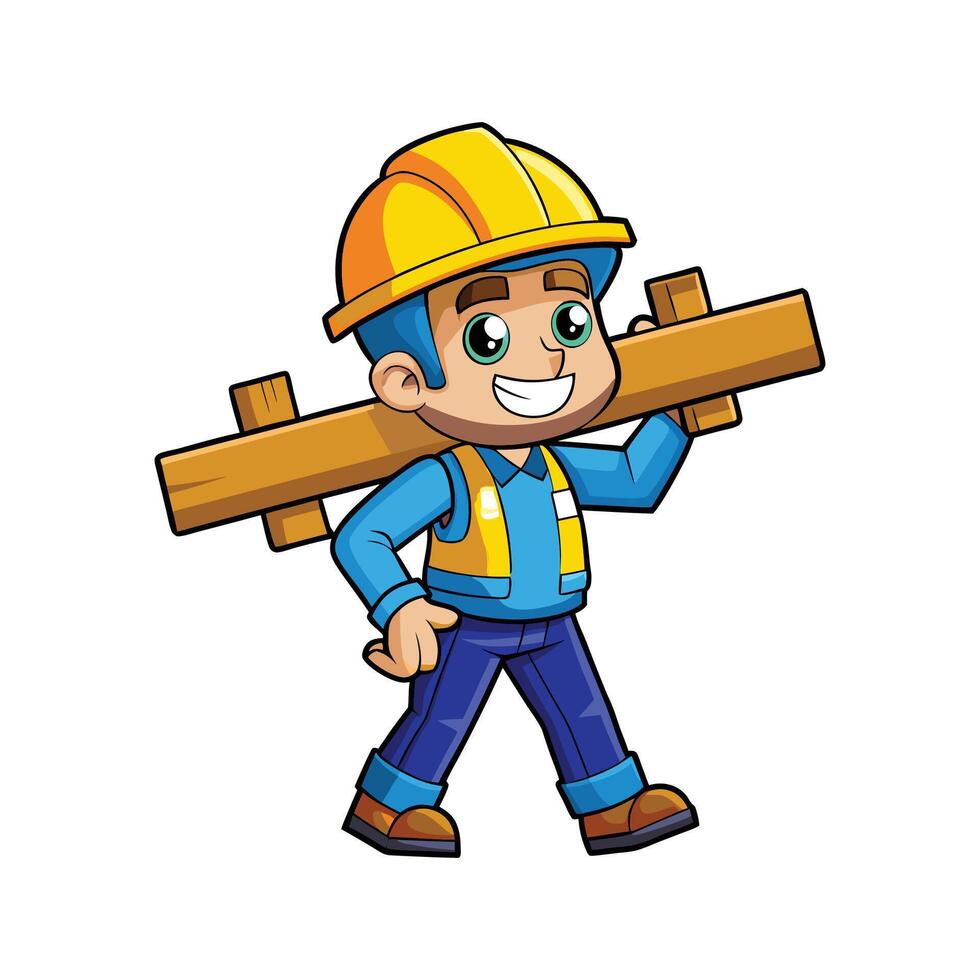 Worker Carrying Wooden Beam for Construction vector