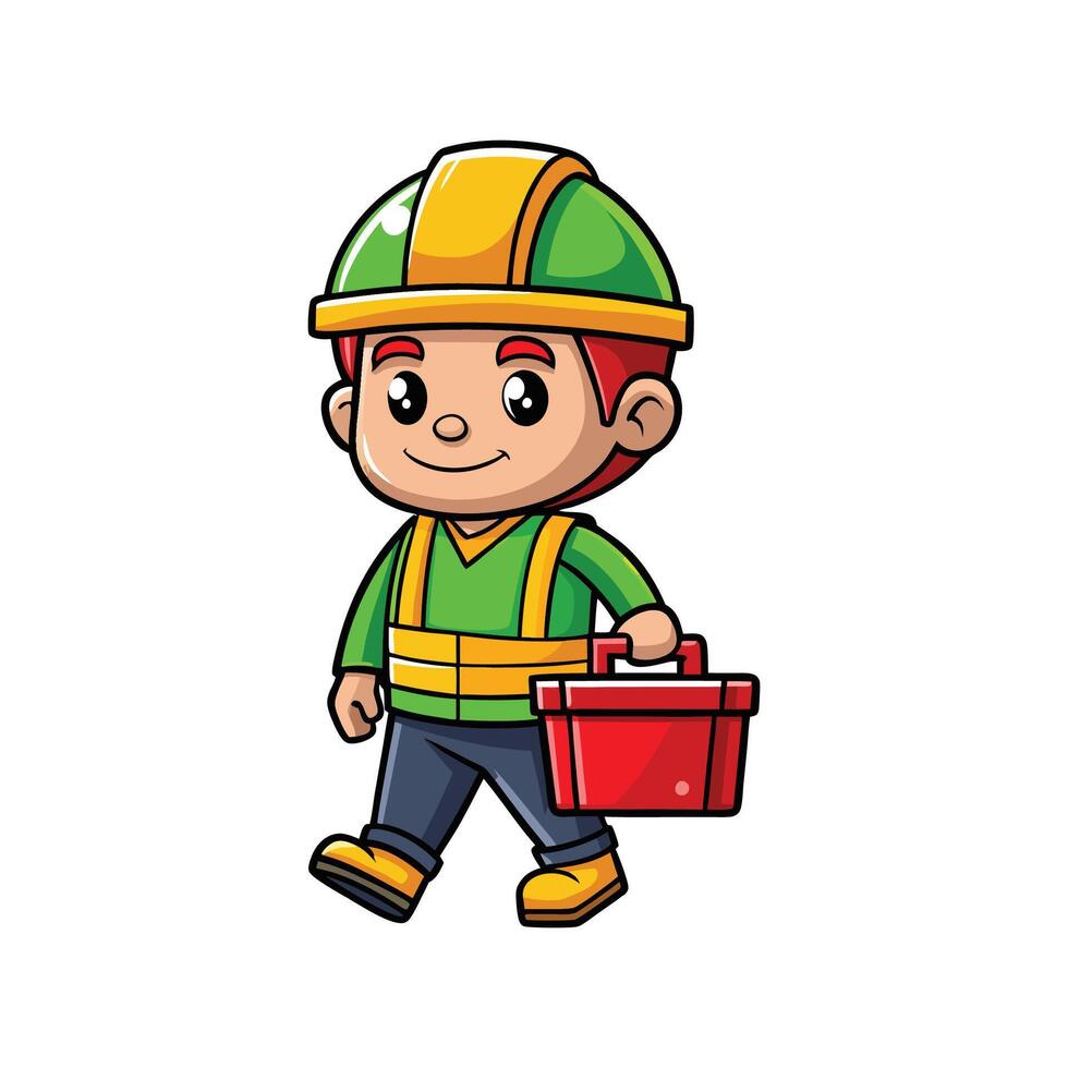 Construction Worker with Toolbox Preparing for Work vector