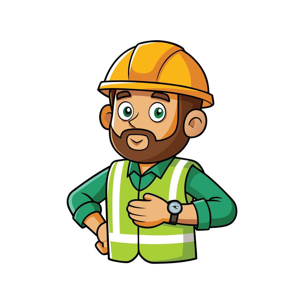 Engaging Cartoon Worker Monitoring Watch for Job Plans vector