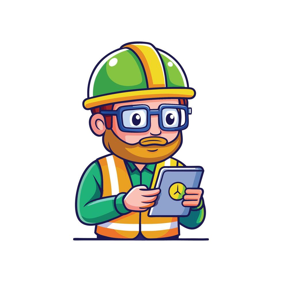 Employee Looking at Smartphone for Construction Plans vector