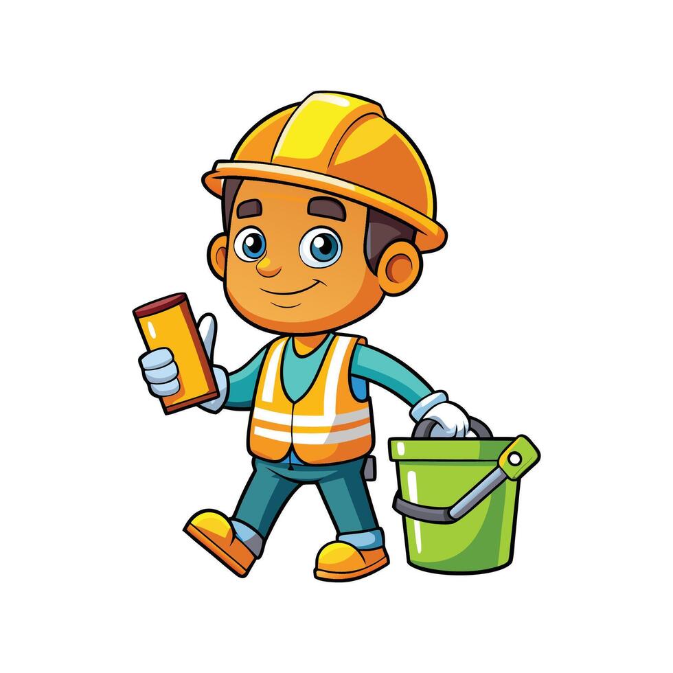 Dedicated Employee with Paint Bucket on Job Site vector