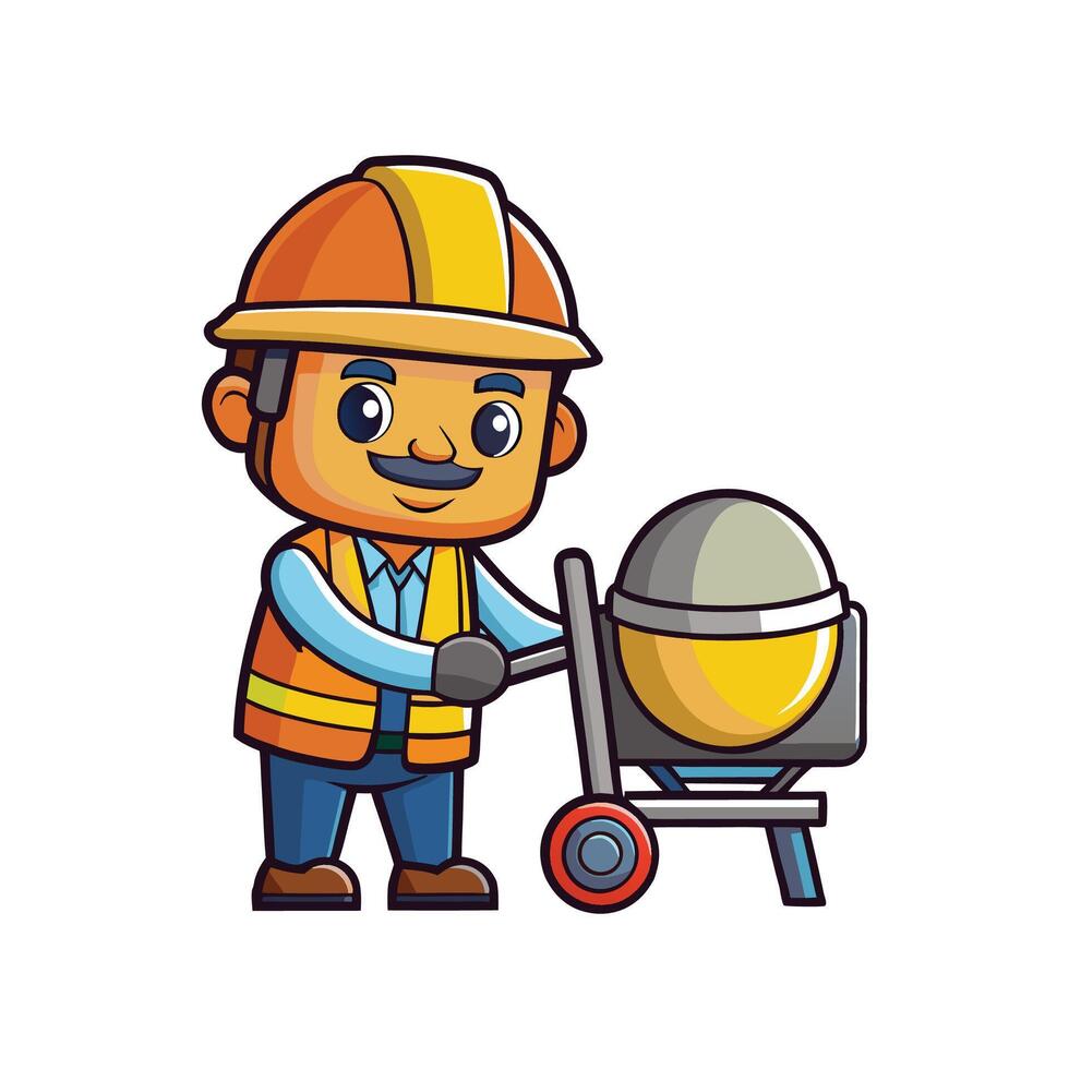 Employee Actively Managing Concrete Mixer During Job vector