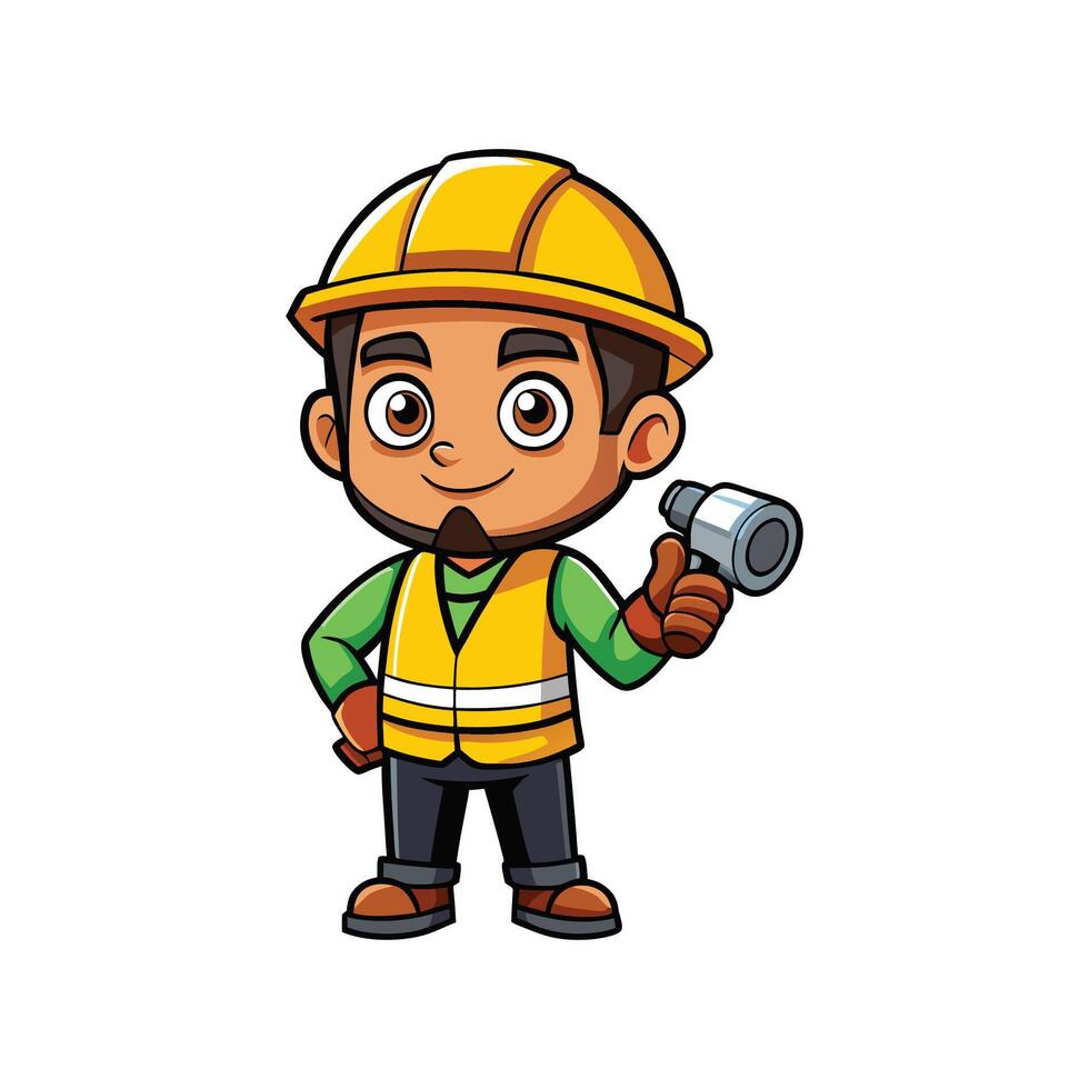 Employee Actively Utilizing Flashlight on Job Site vector