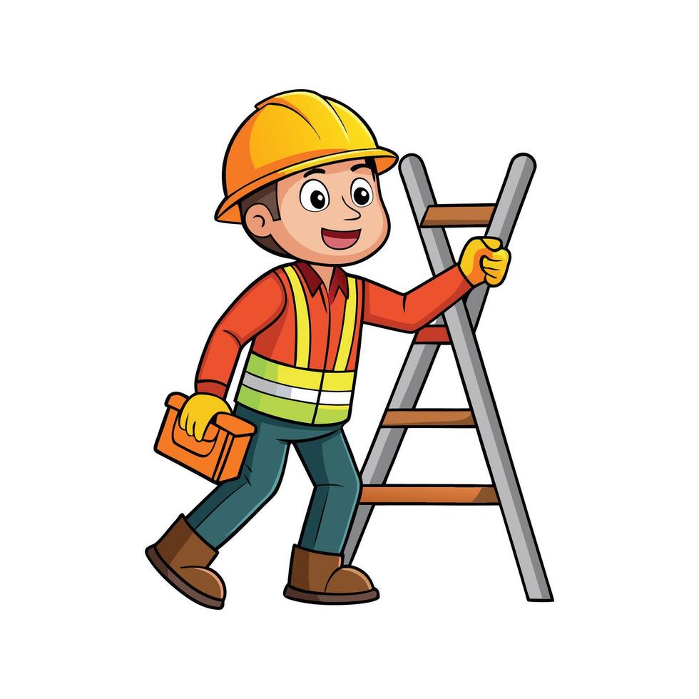 Employee Actively Managing Ladder for Construction vector