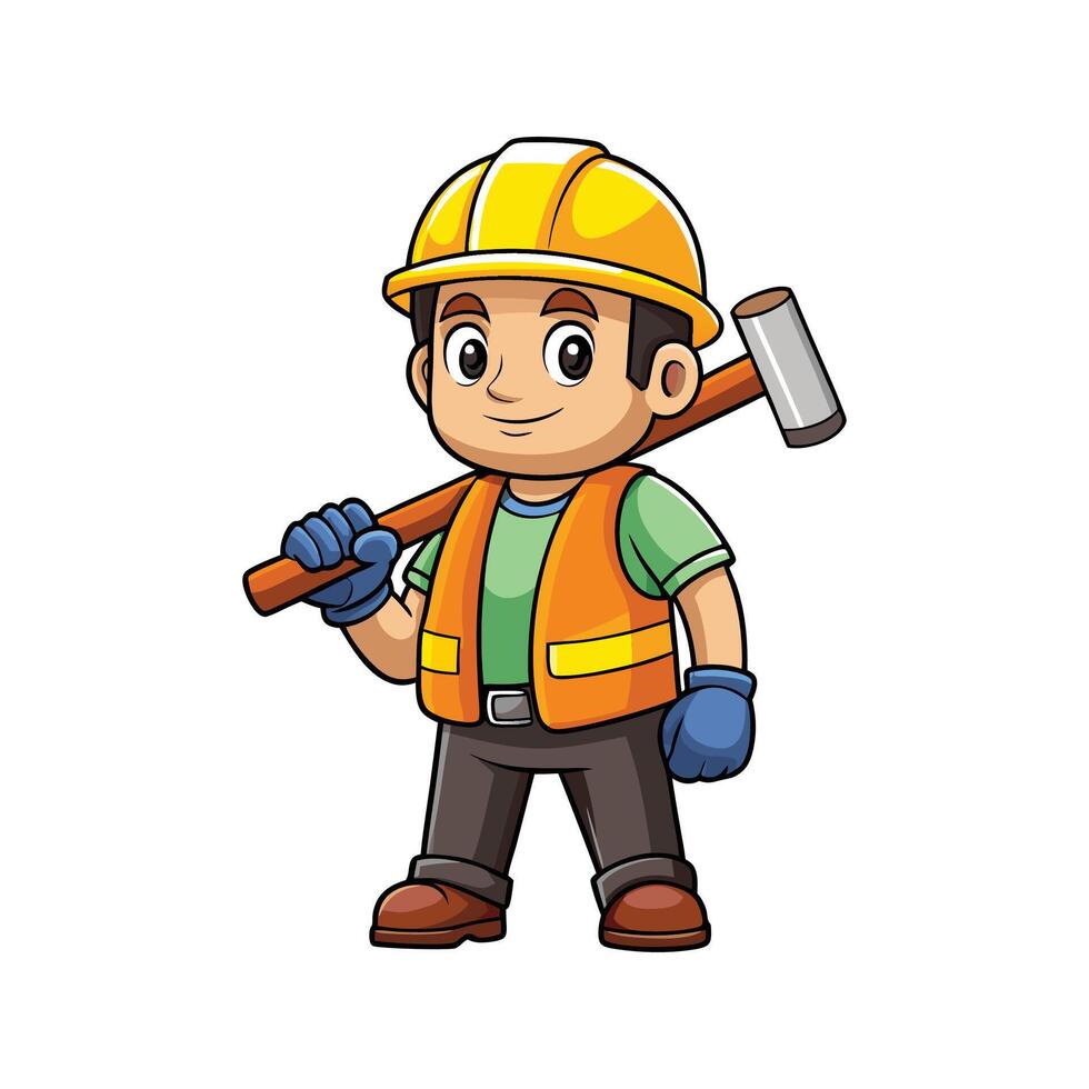 Dedicated Employee with Large Hammer on Job Site vector