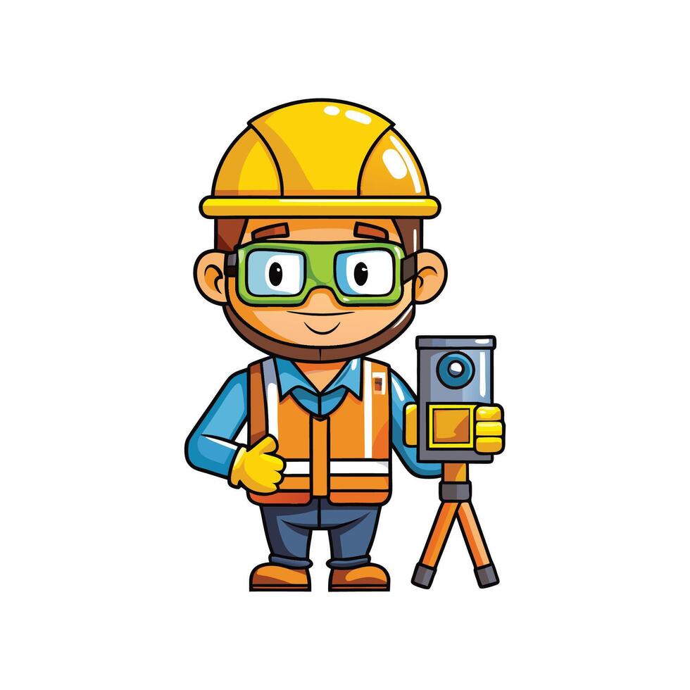 Dedicated Employee with Laser Level on Job Site vector