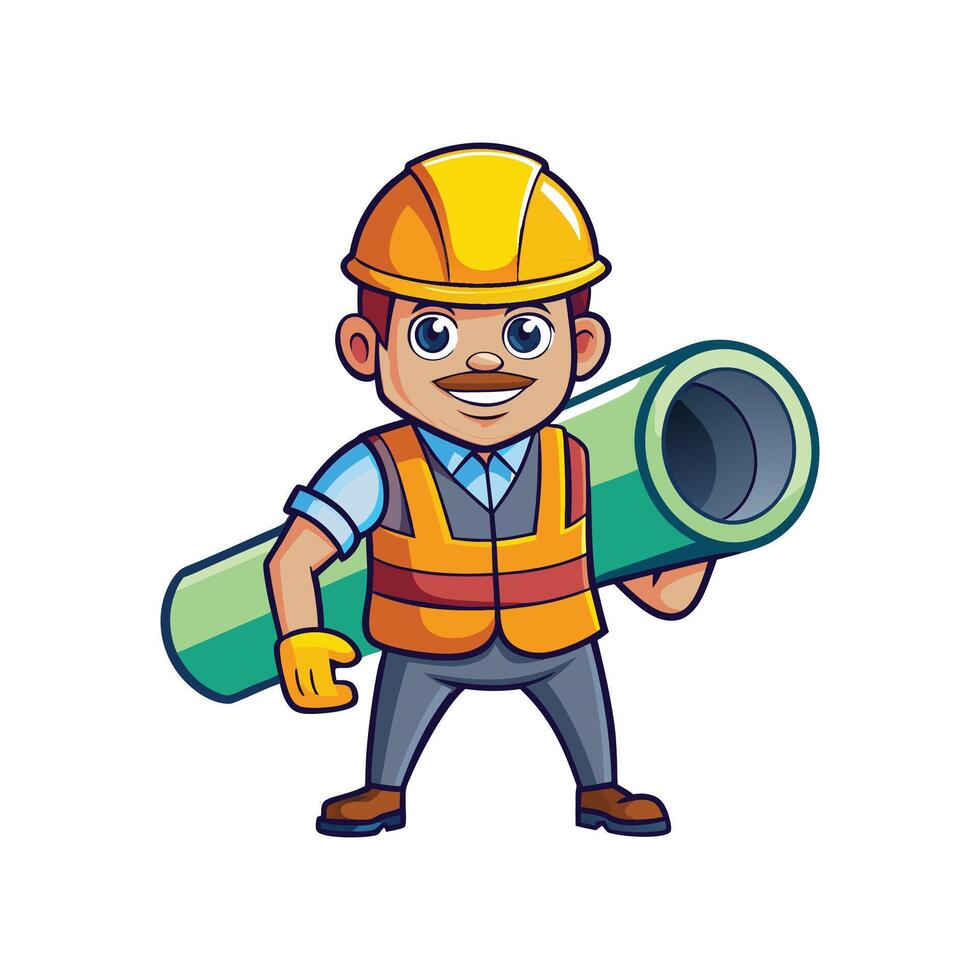 Employee Actively Managing Large Pipe for Construction vector