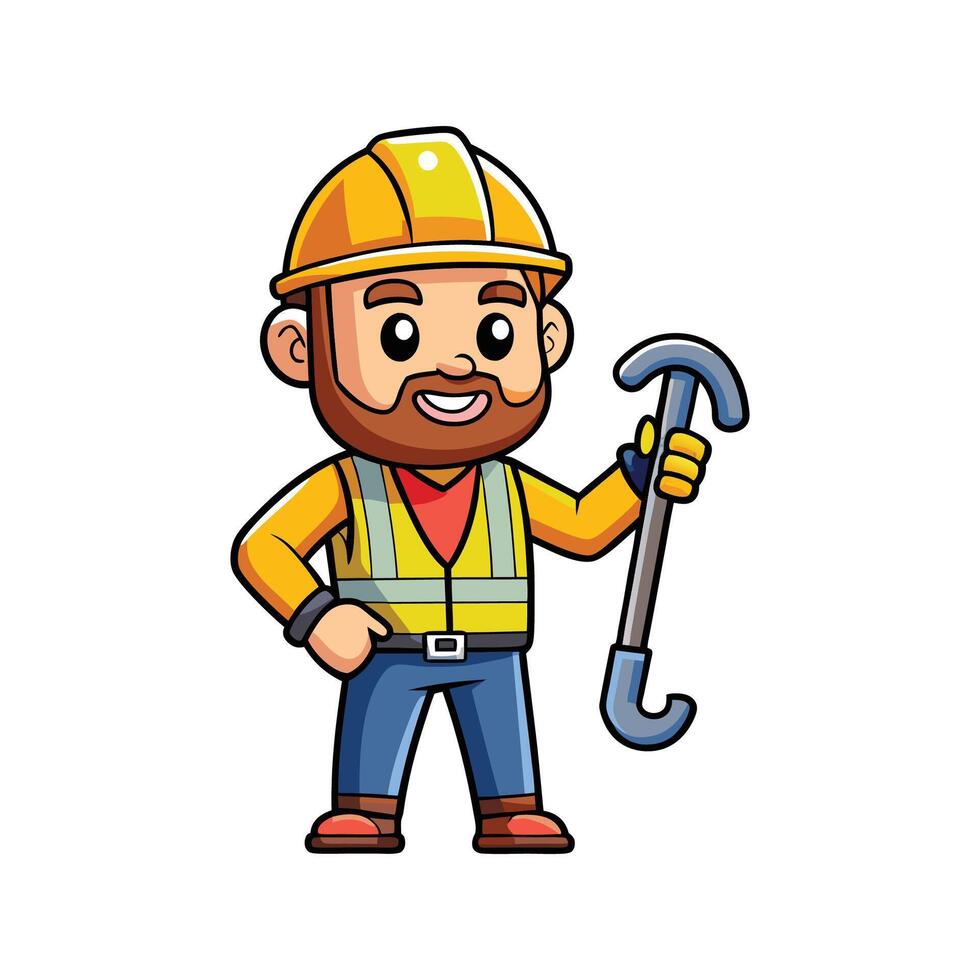 Hardworking Worker Utilizing Lifting Hook for Tasks vector