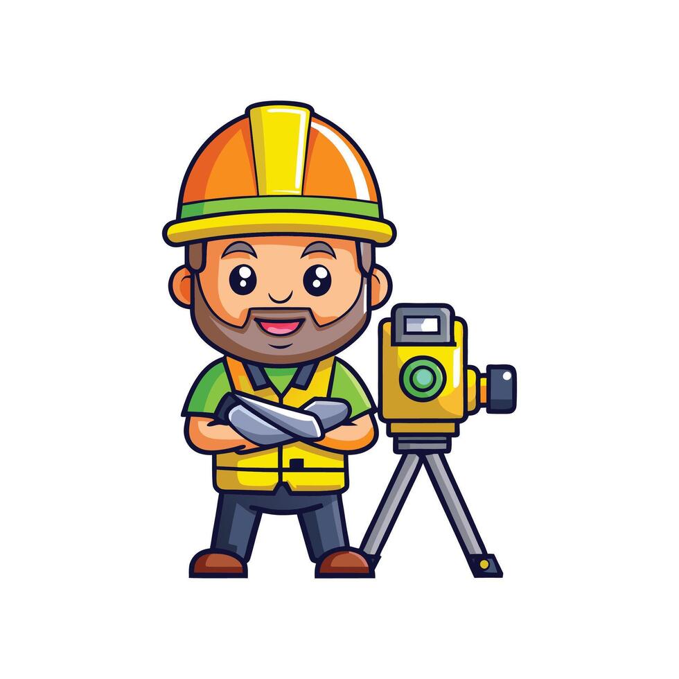 Dedicated Employee with Leveling Laser on Job Site vector