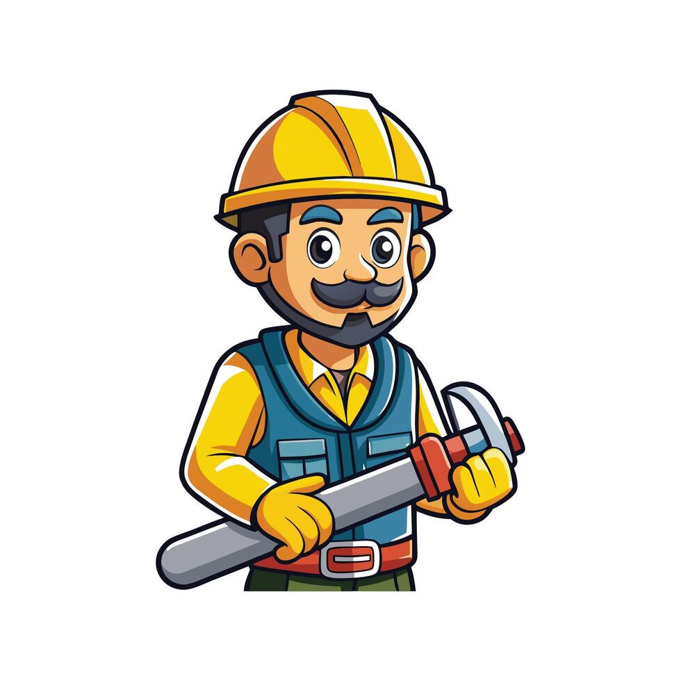 Dedicated Employee with Pipe Cutter on Job Site vector