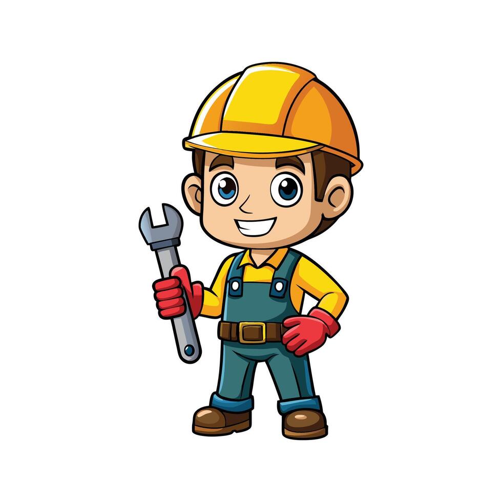 Dedicated Employee with Pipe Wrench on Job Site vector