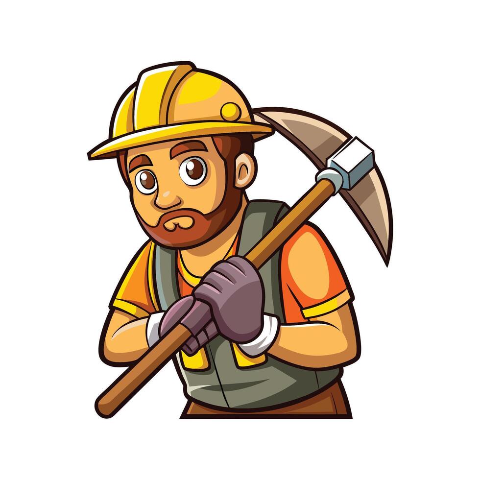 Employee Actively Managing Pickaxe at Construction vector