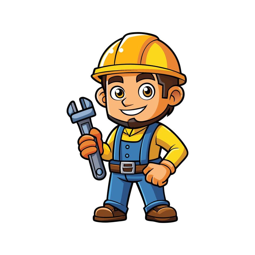 Worker Using Pipe Wrench for Plumbing Work vector