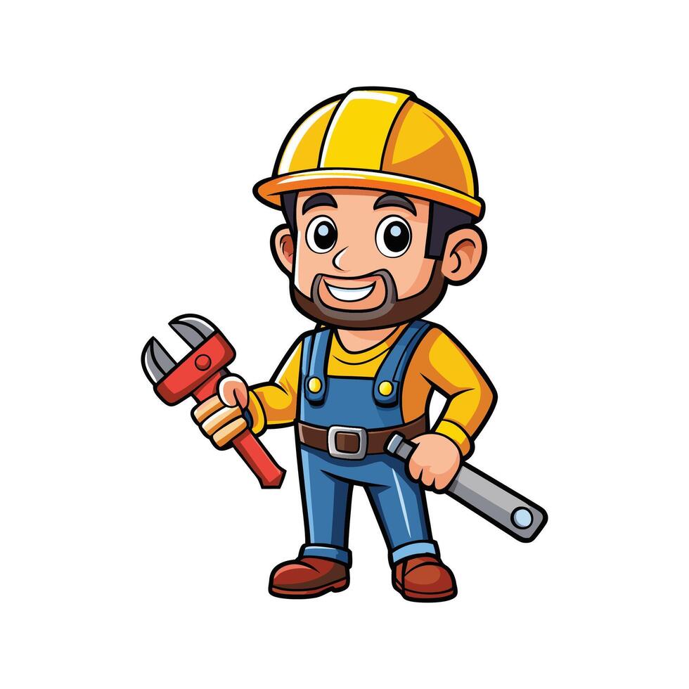 Hardworking Worker Using Pipe Wrench for Projects vector