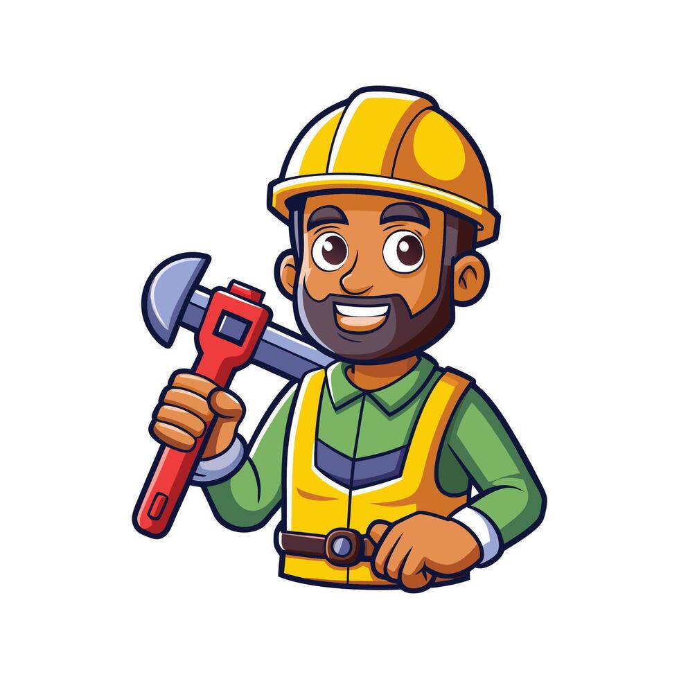 Employee Actively Managing Pipe Wrench for Tasks vector