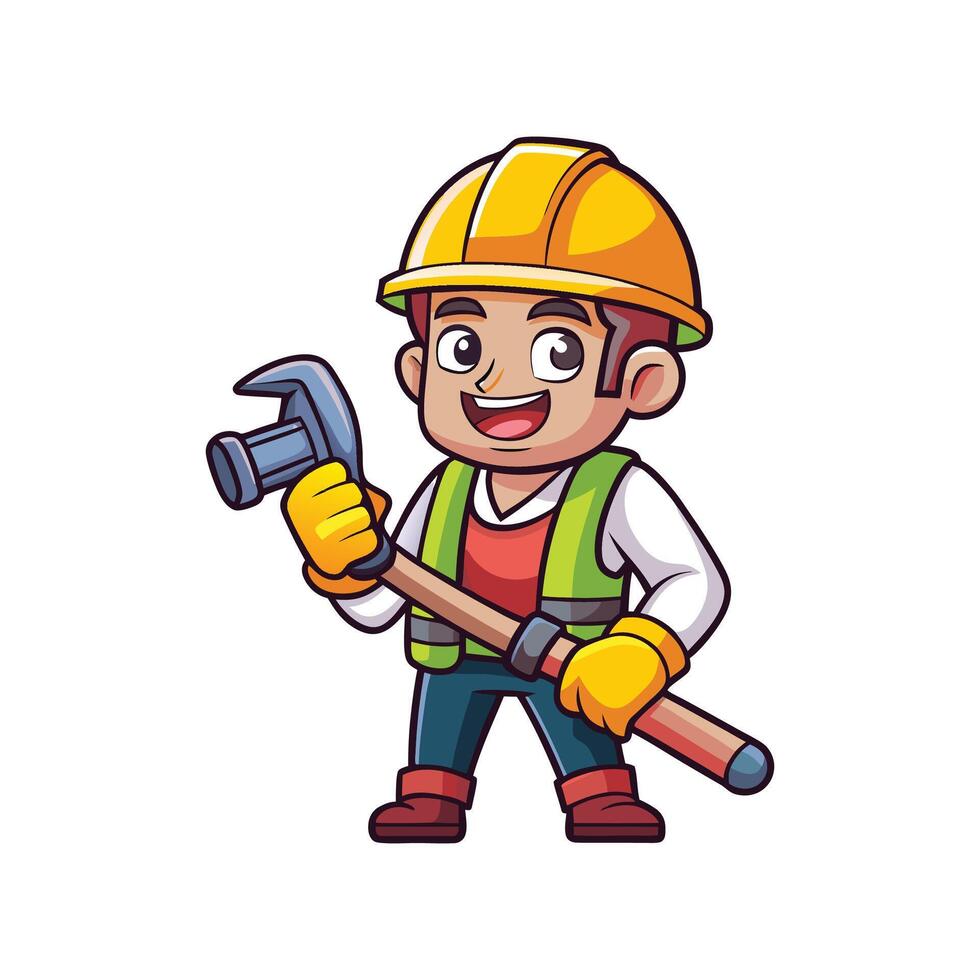 Engaged Worker Operating Pipe Wrench on Job Site vector