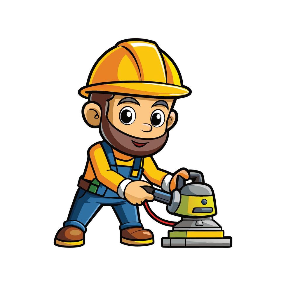 Employee Actively Managing Power Sander on Job Site vector