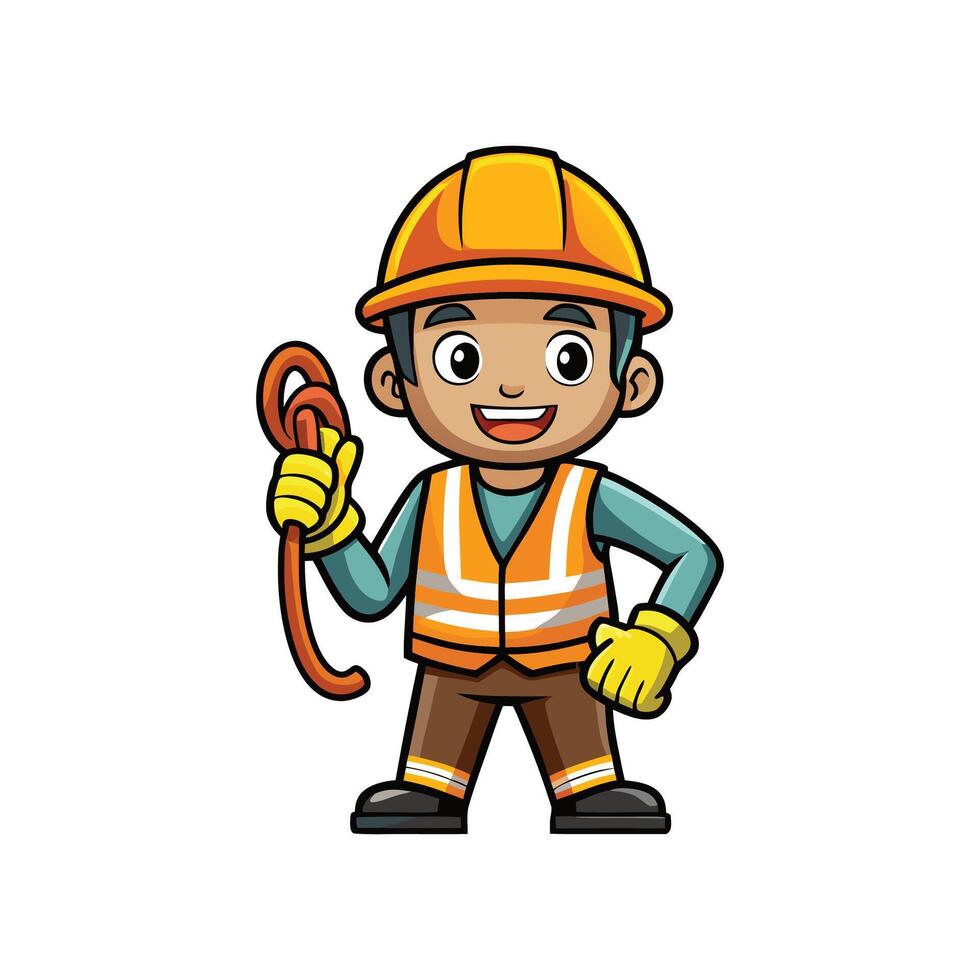 Employee Actively Managing Safety Rope for Protection vector