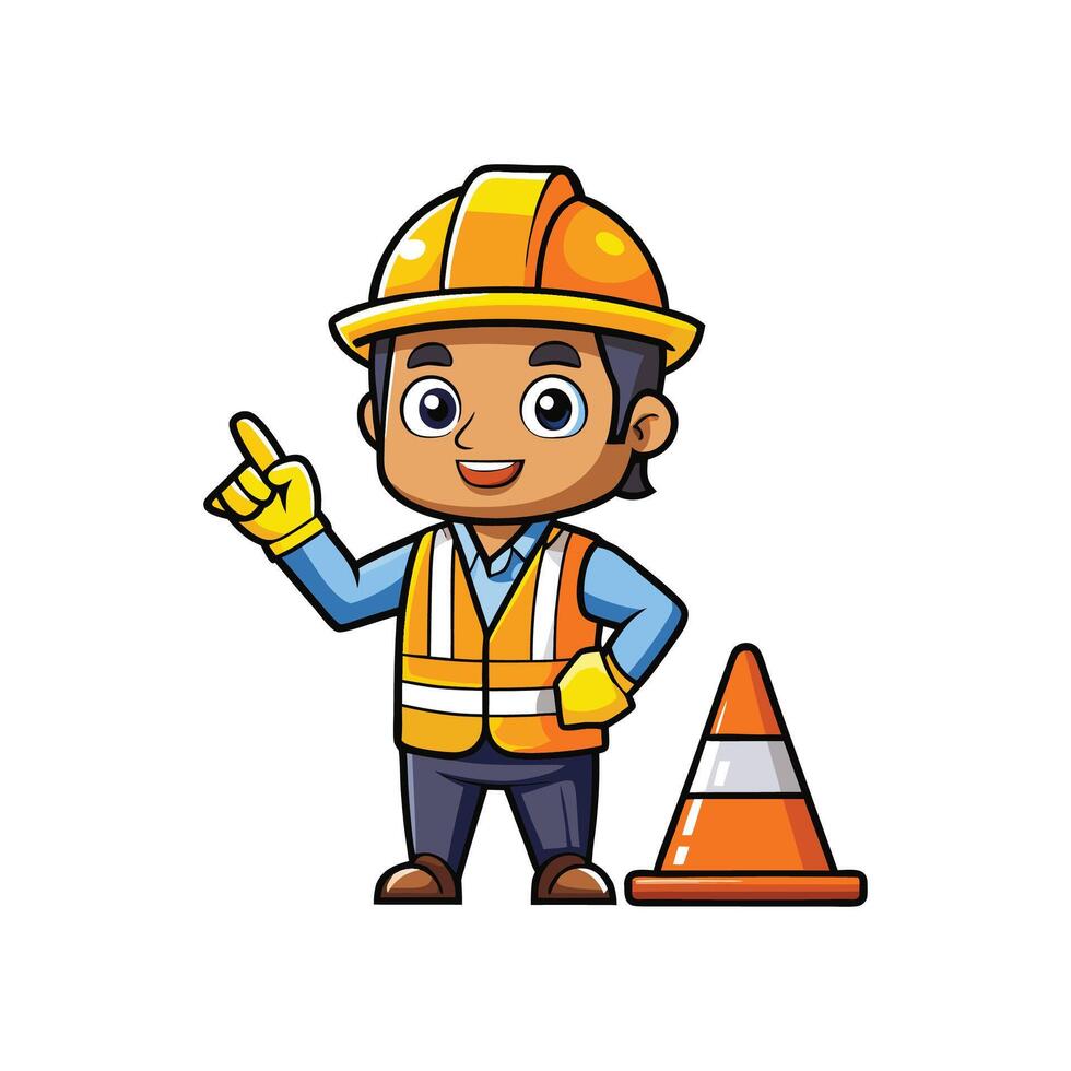 Employee Actively Managing Safety Cone for Control vector