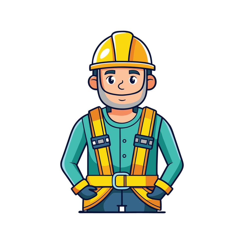 Hardworking Worker Using Safety Harness Image vector