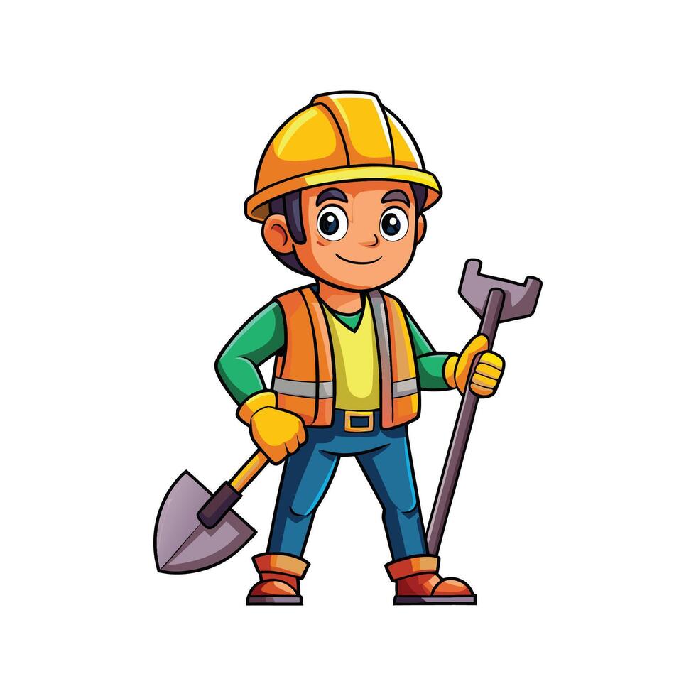 Employee Actively Managing Shovel for Projects vector