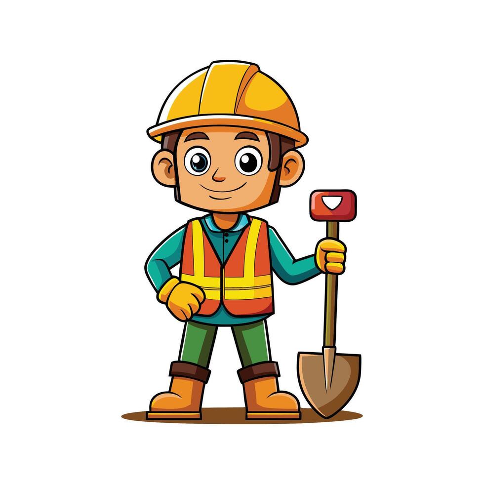 Worker Using Shovel for Excavation vector