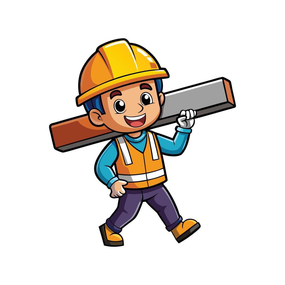 Dedicated Employee with Steel Beam on Site vector