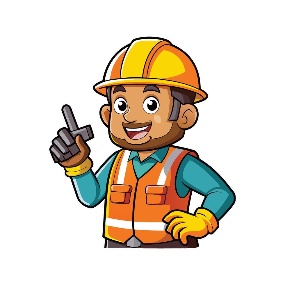 Employee Actively Managing Walkie Talkie for Communication vector