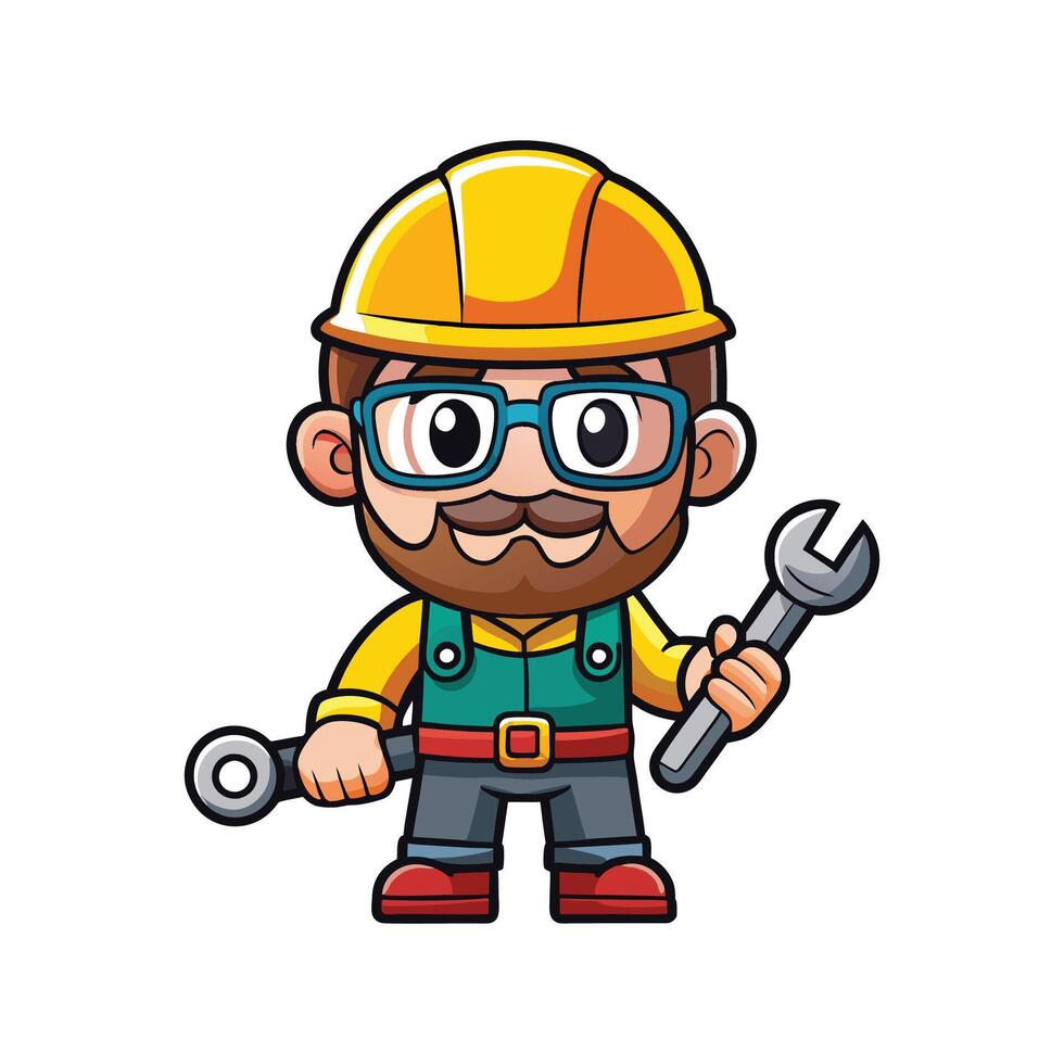 Hardworking Worker Using Torque Wrench for Projects vector