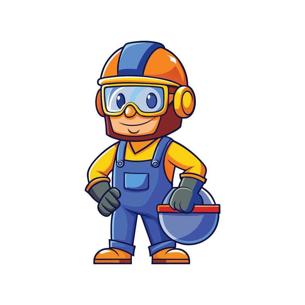 Employee Actively Managing Welding Mask for Safety vector