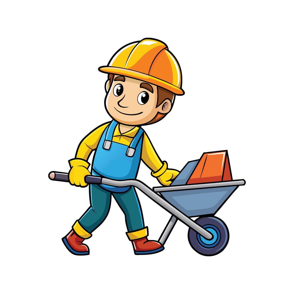 Employee Actively Managing Wheelbarrow for Transport vector