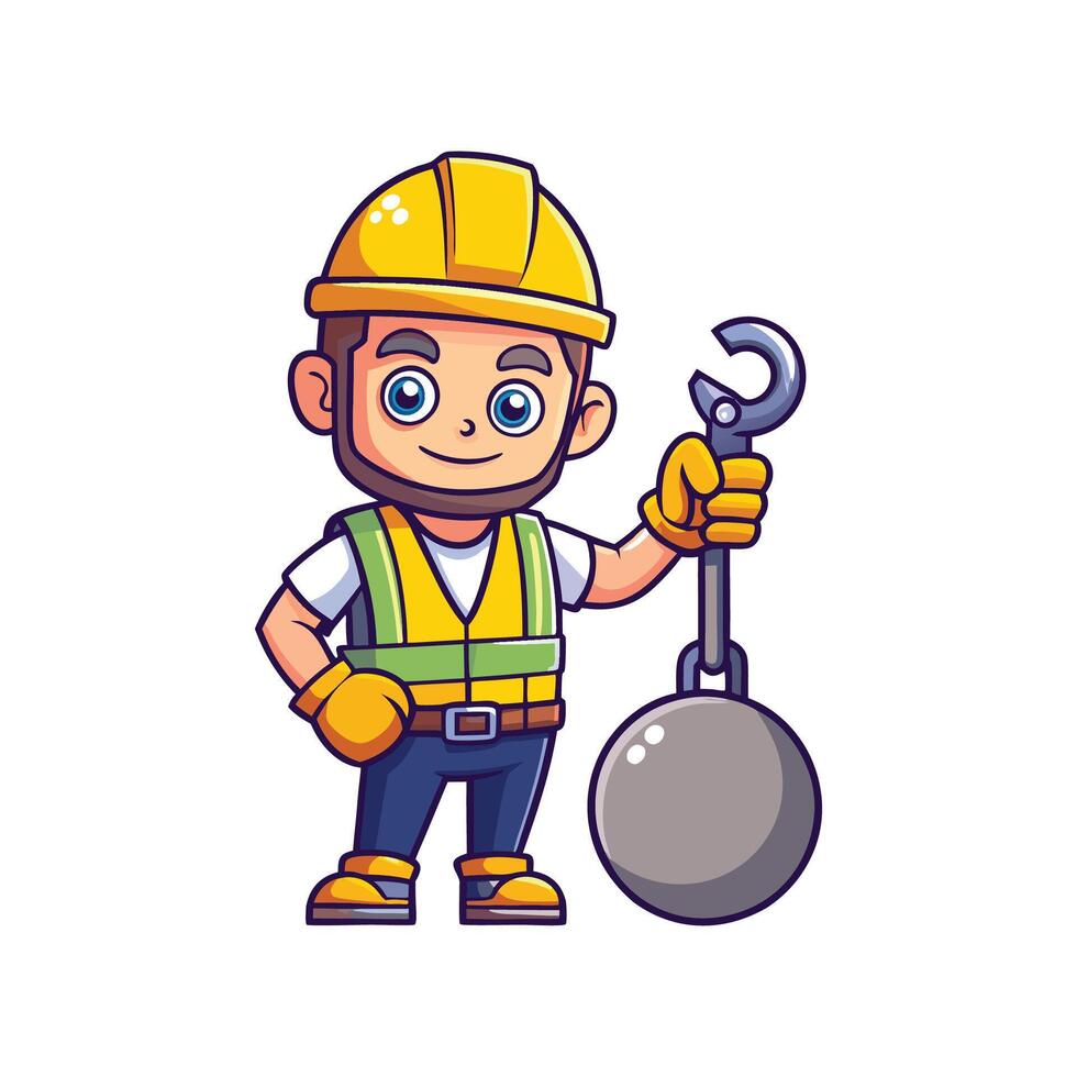 Hardworking Worker Using Wrecking Ball Hook for Tasks vector