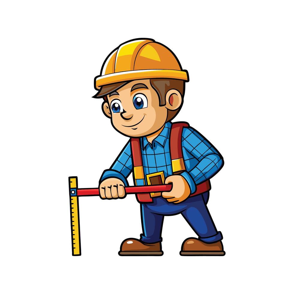 Dedicated Employee with Measuring Tape on Job Site vector