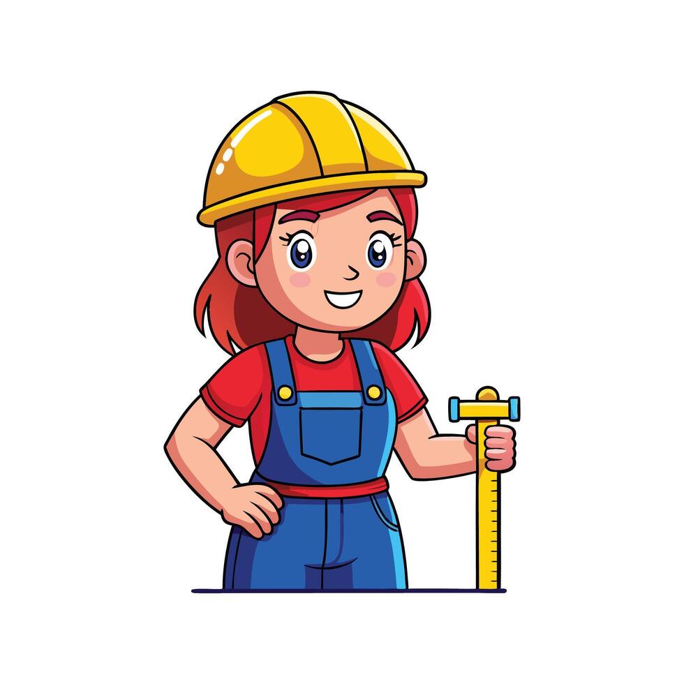 Dedicated Female Worker Using Measuring Tape vector