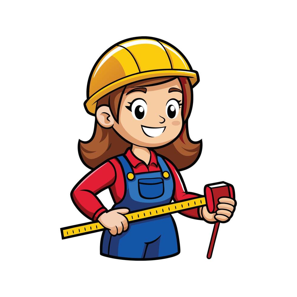 Hardworking Female Worker Measuring for Accuracy vector