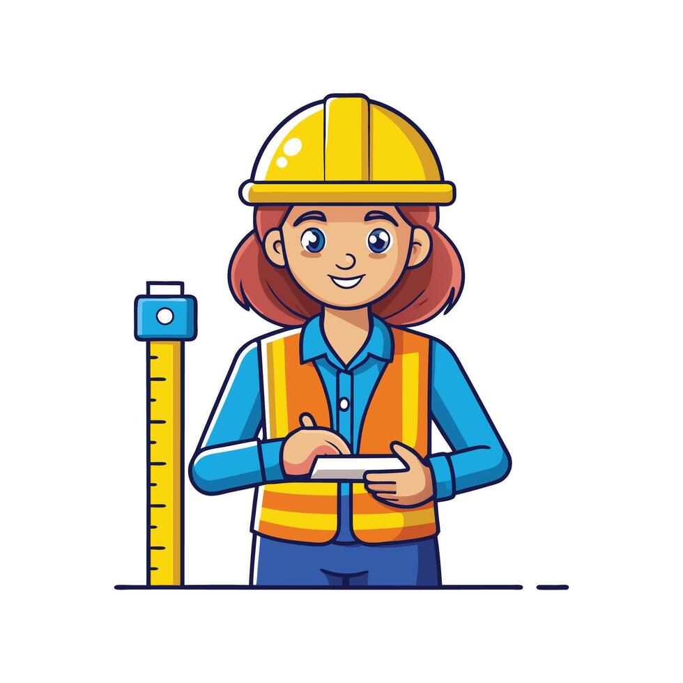 Dedicated Worker with Digital Tape Measure vector