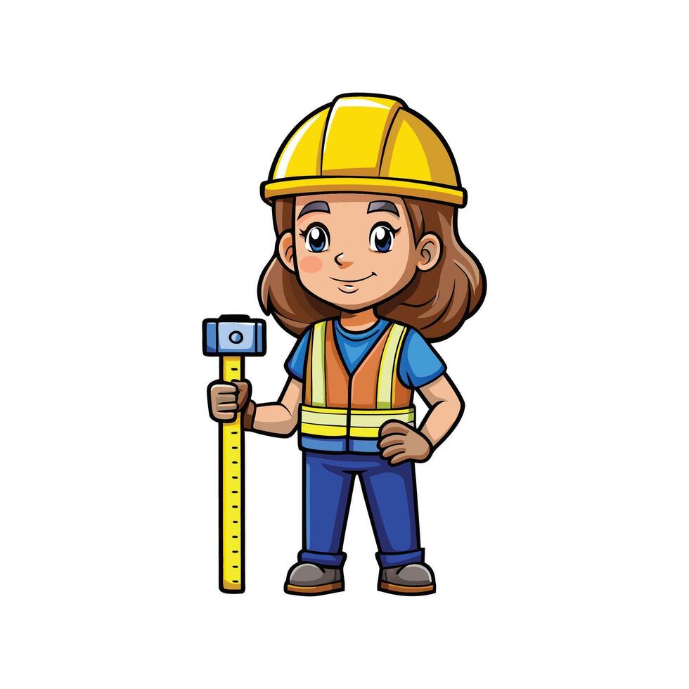 Hardworking Female Worker Using Digital Tape Measure vector