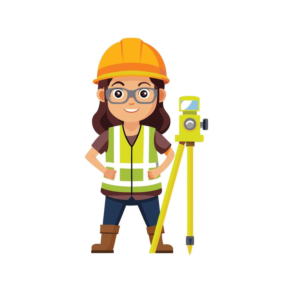 Hardworking Female Worker Holding Leveling Staff vector