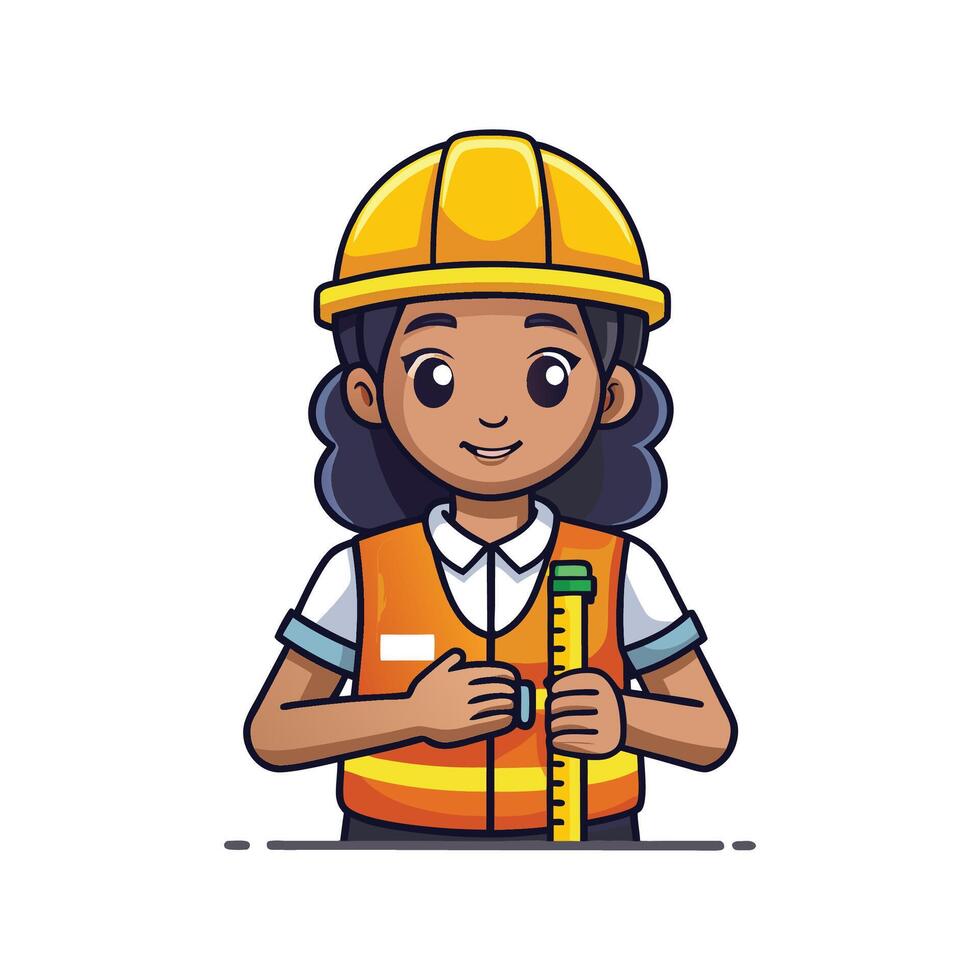 Female Worker Using Measuring Tape vector