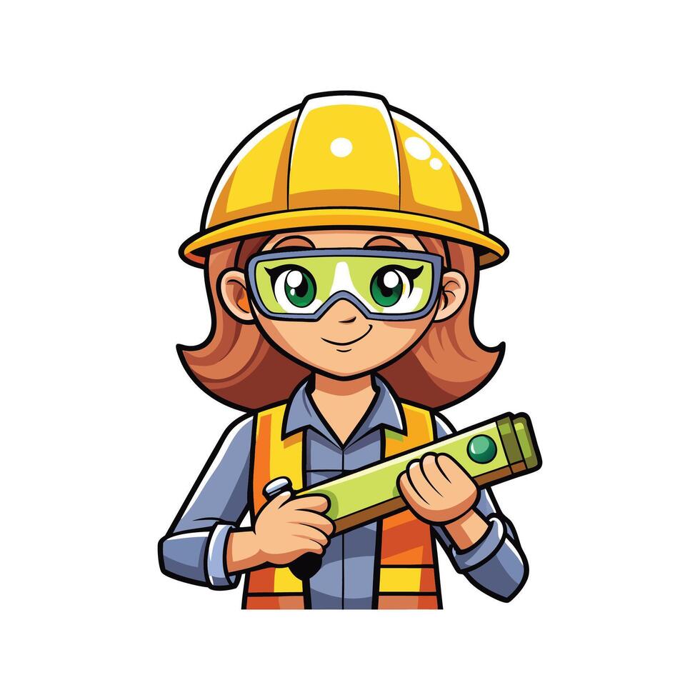 Hardworking Female Worker Using Level Tool vector